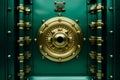 Front view of closed door on old security safe box bank vault door for background or wallpaper Royalty Free Stock Photo