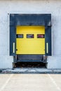 Front view of a closed truck loading bay at a warehouse