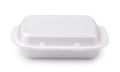 Front view of closed white styrofoam food container