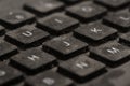 old black keyboard with keys covered in dust and dirt isolated on white background Royalty Free Stock Photo