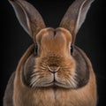 Front view closeup sedate portrait easter Himalayan rabbit in studio.