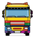 Front view of colorful cartoon school bus with bright stripes. Kids transport, educational vehicle vector illustration Royalty Free Stock Photo