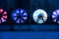 Front view of colorful industrial fans.