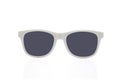 Front view of Cool sunglasses white plastic frame with mirror lens isolated on white background with clipping path. Royalty Free Stock Photo