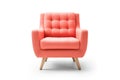 Front View Coral Mid Century Modern Armchair On White Background. Generative AI