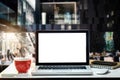 Front view workspace with computer, Royalty Free Stock Photo
