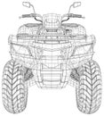 Front view 3d Sketch vector illustration, quad bike silhouette, ATV logo design on a white background Royalty Free Stock Photo