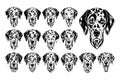 Front view of dalmatian dog face head sticker design set