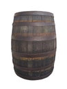 Front view of Dark wooden rum barrel on white background. A traditional wooden vat for storing alcoholic beverages Royalty Free Stock Photo