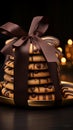 A front view of delectable cookies, artfully wrapped with a chic dark bow