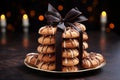 Front view delectable sweet cookies, elegantly tied with a dark ribbon bow Royalty Free Stock Photo