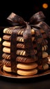 Front view delectable sweet cookies, elegantly tied with a dark ribbon bow Royalty Free Stock Photo