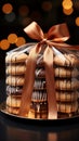 Front view delectable sweet cookies, elegantly tied with a dark ribbon bow Royalty Free Stock Photo