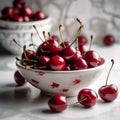 Front view of delicious cherries concept. Sweet cherries on plate on light background. Royalty Free Stock Photo