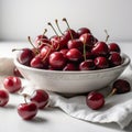 Front view of delicious cherries concept. Sweet cherries on plate on light background. Royalty Free Stock Photo