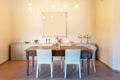 Front view dining room with wooden ceiling