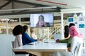 Business people attending video conference at conference room in a modern office Royalty Free Stock Photo