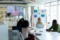 Business people attending video conference at conference room in a modern office Royalty Free Stock Photo