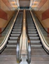 front view of double escalator indoors with no people Royalty Free Stock Photo