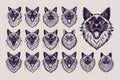 Front view of drawing birman cat head tshirt design set