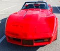 Front view of early 1970's model red antique Corvette