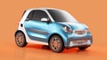 Front view of eco blue concept car on orange background Royalty Free Stock Photo