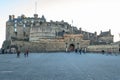 Front view at the Edinburgh Castle, tourists and walls fortress, on city of Edinburgh, Scotland