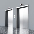 Front view of elevator doors on the corridor. 3D illustration