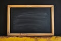 Front view of empty black chalkboard with wooden frame, copy space Royalty Free Stock Photo