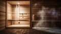 Front view of empty Finnish sauna room. Modern interior of wooden spa cabin with dry steam Royalty Free Stock Photo