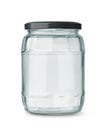 Front view of empty glass jar with black metal cap Royalty Free Stock Photo