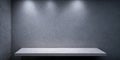 Front view of empty shelf on gray concrete wall background. showcase. backdrop shelves for showing. shelf mockup. Empty shelves Royalty Free Stock Photo