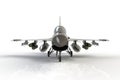 Front view of F16, american military fighter plane on white background Royalty Free Stock Photo