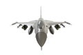 Front view of F16, american military fighter plane on white background