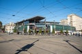 Front view of the facade of the market of Turin Italy in a sunny morning