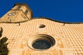 Front view of facade pineda de mar church in catalonia region of spain, a christian cathedral in example of catalan architecture