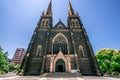 Front view of the facade of St Patrick`s Cathedral a Roman Catholic Cathedral church in Melbourne Vic Australia Royalty Free Stock Photo