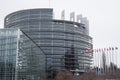 Front view of the famous european parliament with the european flags Royalty Free Stock Photo