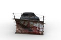 3D rendering of a post apocalyptic vehicle isolated on a white background