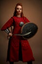 Front view of female gladiator warrior in armor Royalty Free Stock Photo