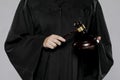 front view female judge with gavel. High quality beautiful photo concept Royalty Free Stock Photo