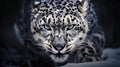 Front view of a fierce snow leopard. Generative AI