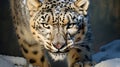 Front view of a fierce snow leopard. Generative AI