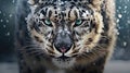 Front view of a fierce snow leopard. Generative AI