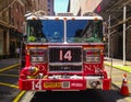 Front view of the fire truck number 14. F.D.N.Y. vehicle in the street of Manhattan.