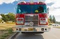 Front view of a fire truck ready for an emergency response. Burnaby, BC, Canada Royalty Free Stock Photo