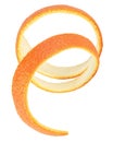Front view of fresh orange peel isolated on white background. Spiral form of orange skin Royalty Free Stock Photo