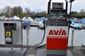 Front view on fuel filling station from Avia company in marina harbor of city of Lucerne Royalty Free Stock Photo