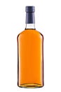 Front view full whiskey, cognac, brandy bottle isolated on white background with clipping path