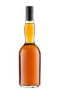 Front view full whiskey, cognac, brandy bottle isolated on white background with clipping path Royalty Free Stock Photo